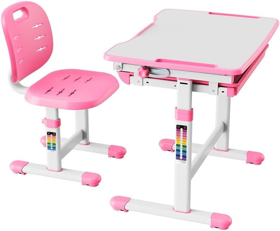 Mesa E Cadeira Infantil Didática Regulável Para Estudos Desenho B201s Rosa