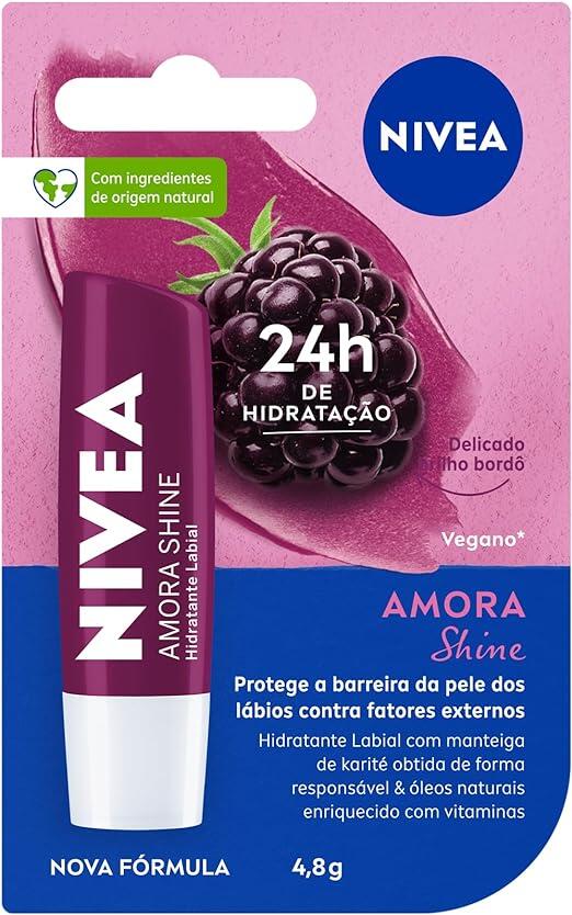 Nivea Hidratante Labial Amora Shine 4,8 G - Cuidado Intensivo Para Seus Lábios, Hidratação Prolongada, Delicioso Aroma De Amora, Pigmentos Brilhantes E Cor Delicada