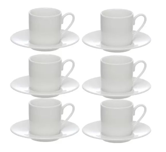 Jogo Xícaras Café Brancas Com Pires 12 Peças Porcelana 80ml - Hauskraft