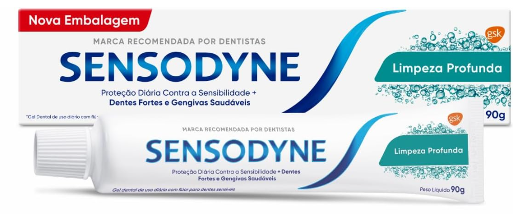 Sensodyne Creme Dental Limpeza Profunda para Dentes Sensíveis, Proteção Diária, Referescância Prolongada, 90g