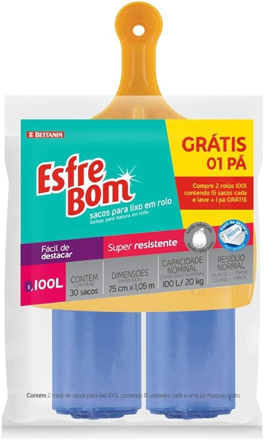 Bettanin Kit De Saco Para Lixo Com 2 Rolos De 100 Litros E 1 Pá Esfrebom