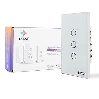 Ekaza Interruptor Inteligente, Touch, Zigbee 3.0, 4x2, 3 Botões, Branco, Compativel Com Google Home E Alexa, T207-3zw