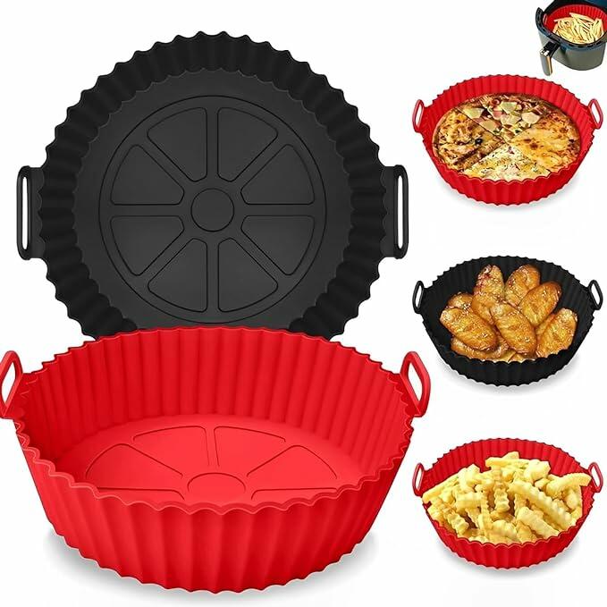 Kit 2 Formas Silicone Para Air Fryer Reutilizável Antiaderente Com Alça Pode Ser Usada Em Fornos E Microondas