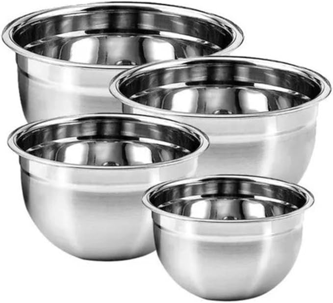 Kit 4 Tigela Bowl Aço Inox Profissional Fundo Multiuso