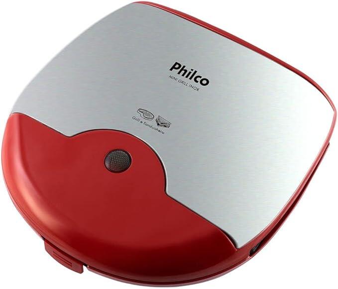 Mini Grill, Inox, 750w, Vermelho, 110v, Philco