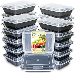 Potes Bento Enther para refeições, com tampas, capacidade de 793 g, preto, pacote com 20