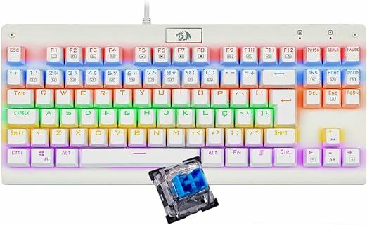 Teclado Mecânico Gamer Redragon Dark Avenger Lunar White IIuminação Rainbow Switch Azul K568W-R