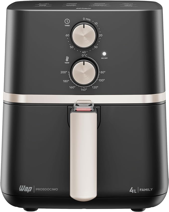 WAP Fritadeira Elétrica Air Fryer com Duplo Revestimento Antiaderente, Aviso Sonoro e Temperatura Ajustável 1500W Assa, Cozinha e Frita WAP AIRFRY Family 4L 127V