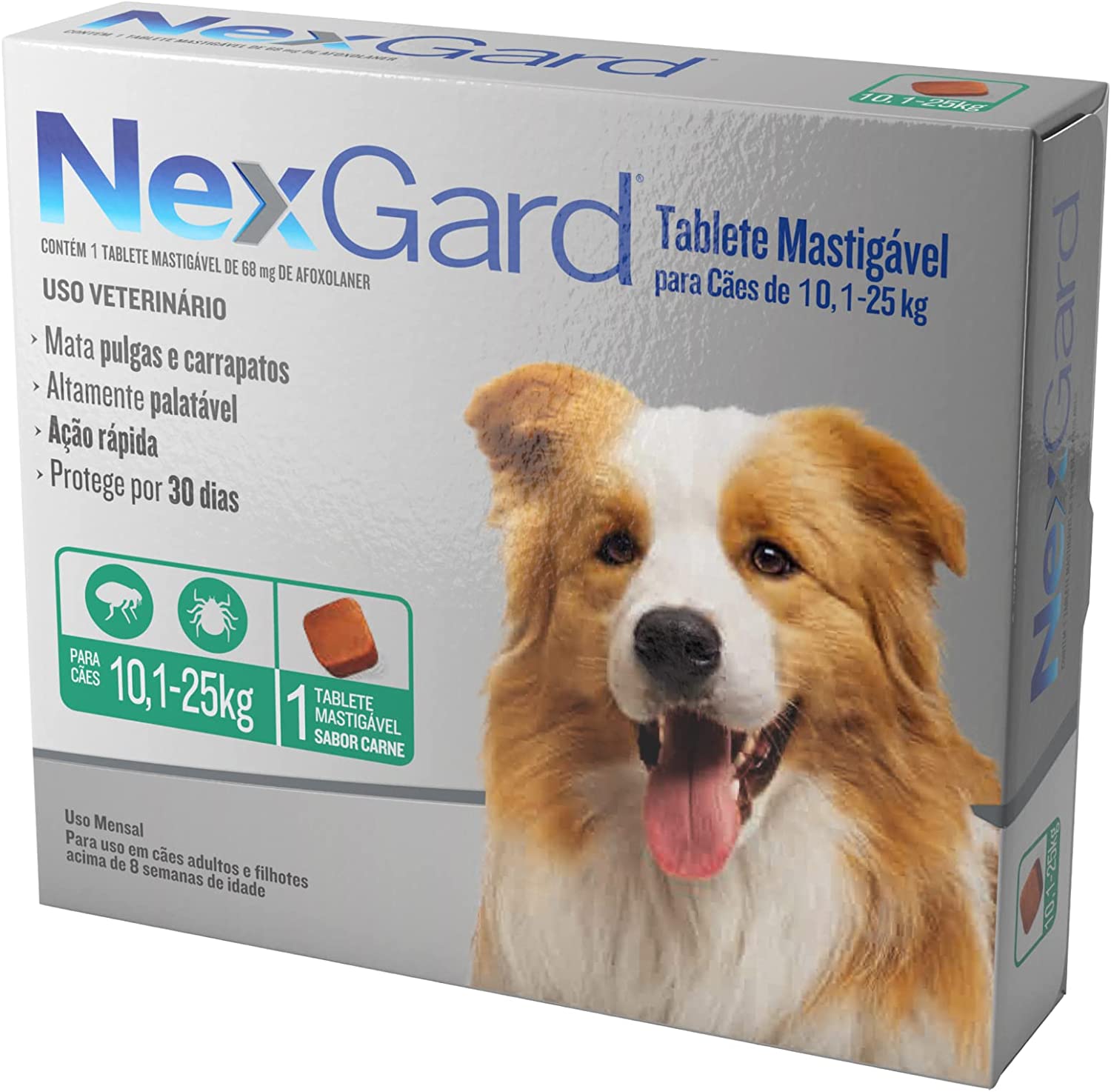 NexGard Antipulgas e Carrapatos para Cães de 10,1 a 25kg, 1 tablete