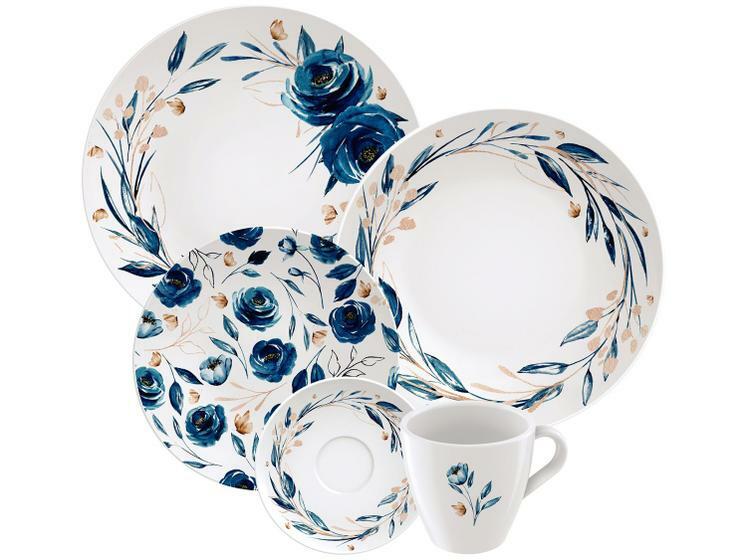 Aparelho de Jantar e ChA 20 Peças Tramontina - Porcelana Azul Redondo Ana Flor