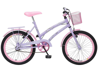 Bicicleta Infantil Aro 20 Colli Ciça Lilás - Com Cesta Freio V-brake