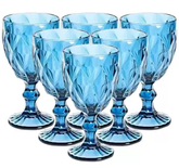 Jogo 6 Taças Diamante Azul Vinho Vidro Agua 300ml - ClassHome - Class Home